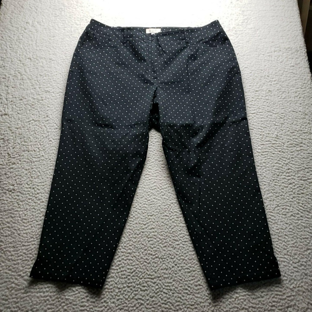 Talbots Pants Womens 22W Blue Twill Ankle Polka Dot Stretch Pockets Casual